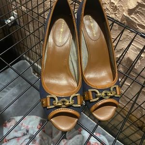 Navy and brown wedges